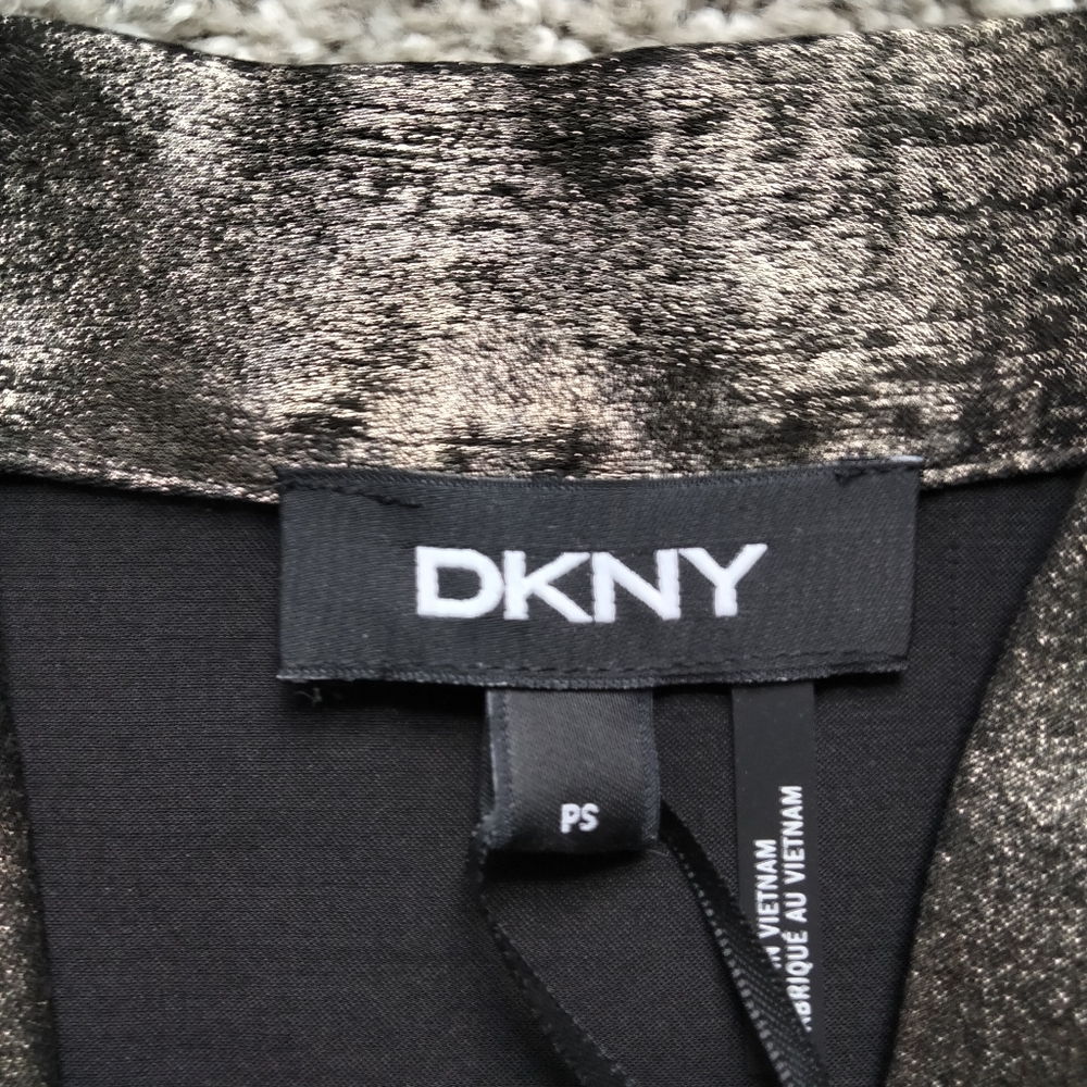 NWT PS DKNY Gold Metallic Tie Neck Long Sleeve Blouse Top NEW - Picture 4 of 12